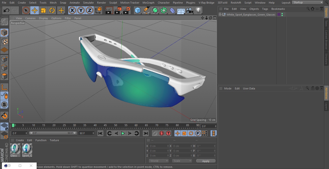 3D White Sport Eyeglasses Green Glasses