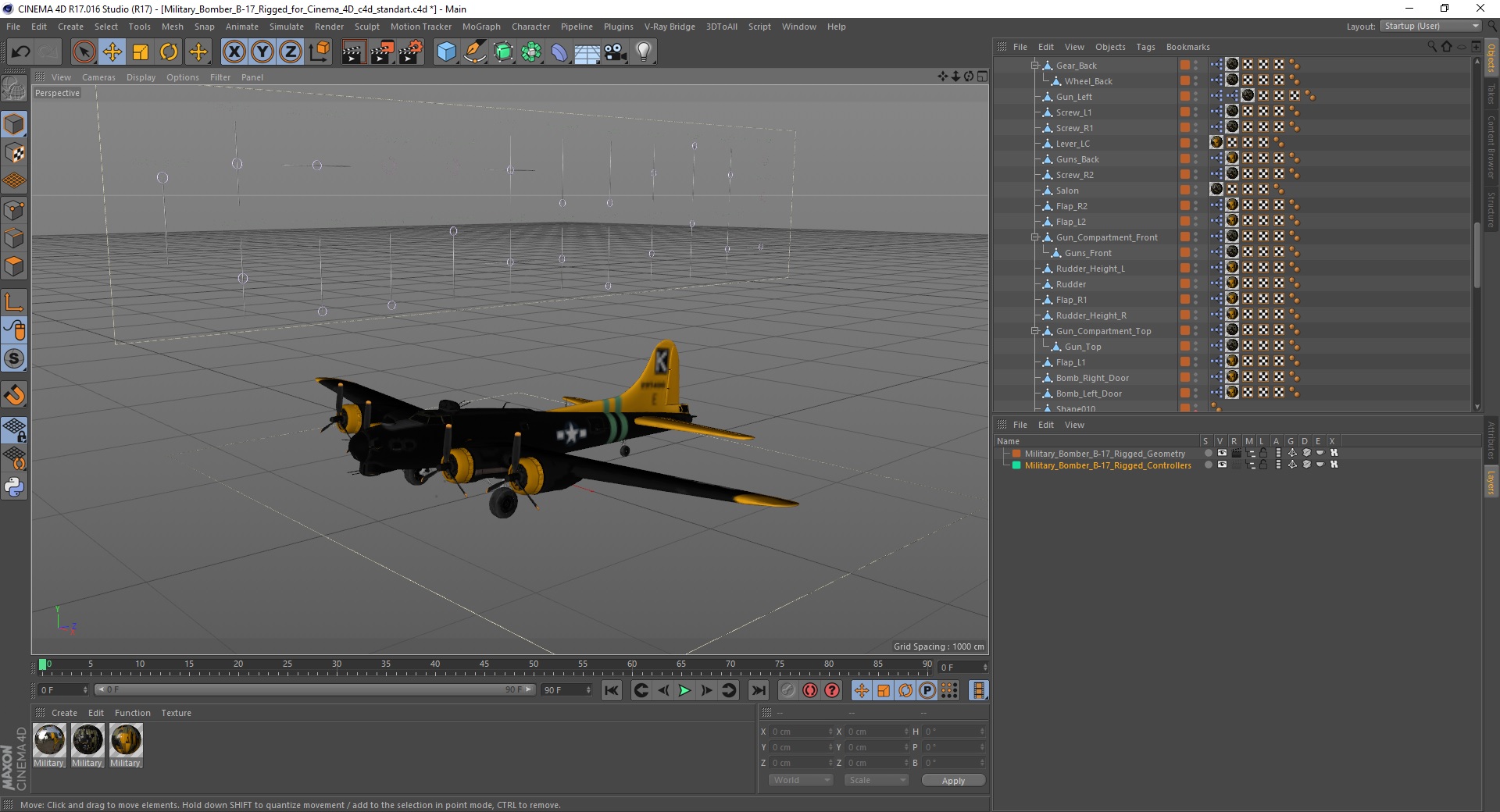 3D Military Bomber B-17 Rigged for Cinema 4D