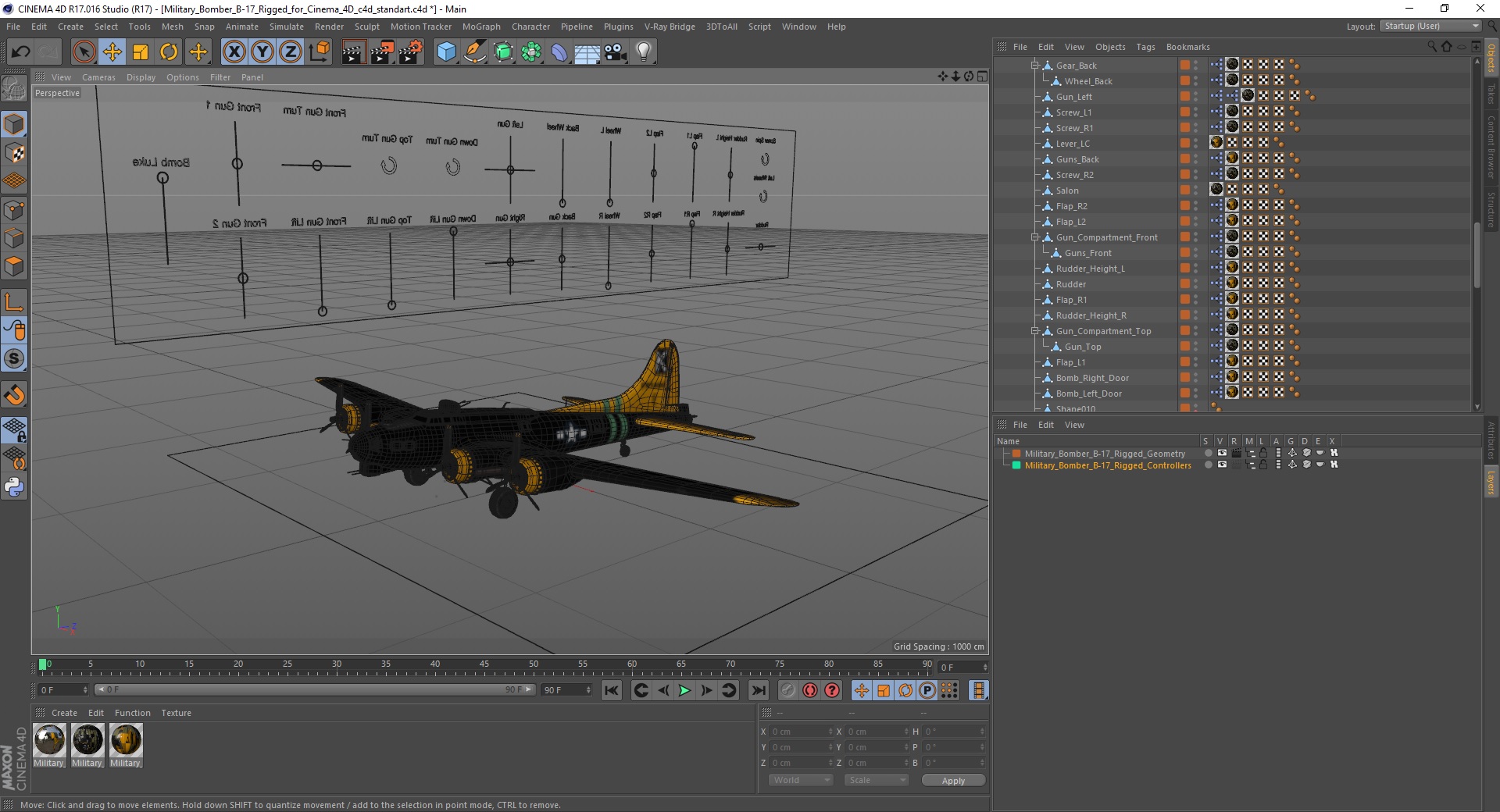 3D Military Bomber B-17 Rigged for Cinema 4D