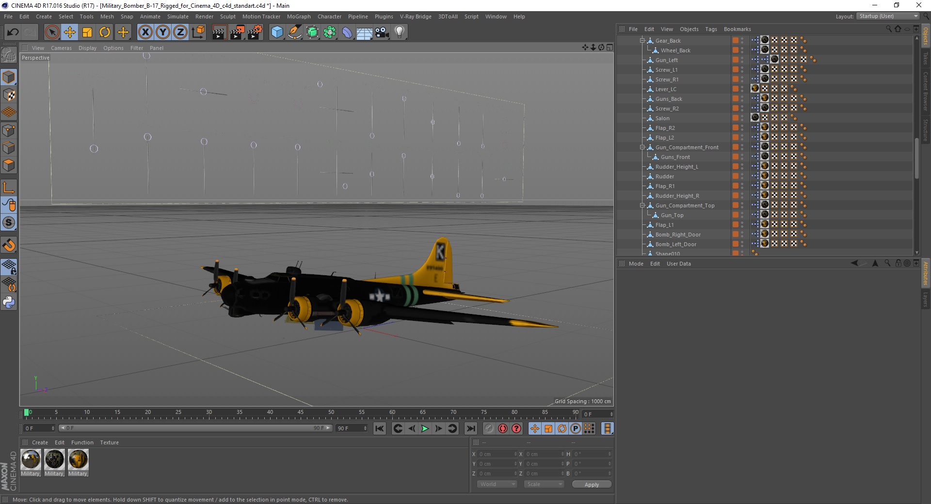 3D Military Bomber B-17 Rigged for Cinema 4D