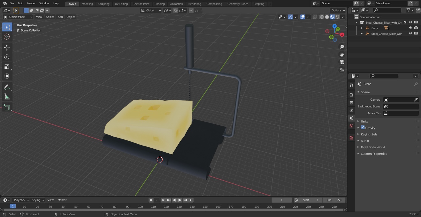Steel Cheese Slicer with Cheese Wedge 3D