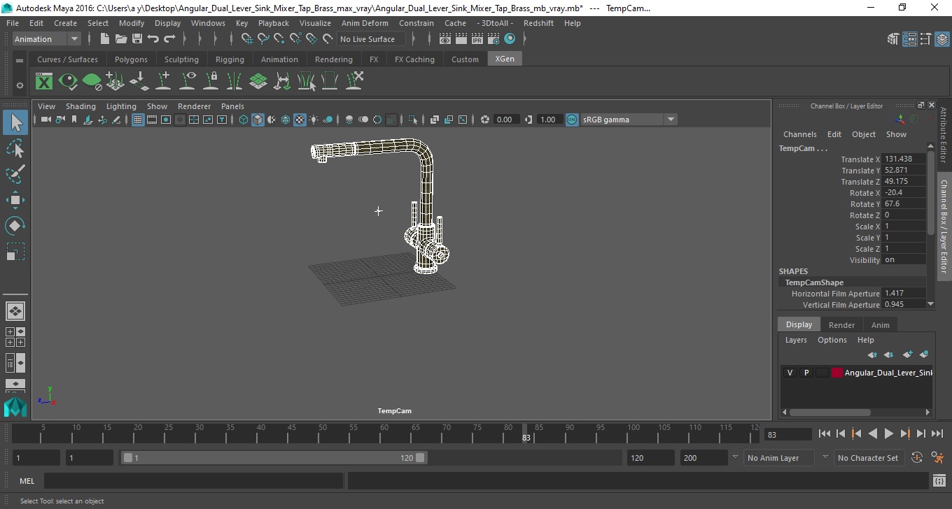 Angular Dual Lever Sink Mixer Tap Brass 3D model