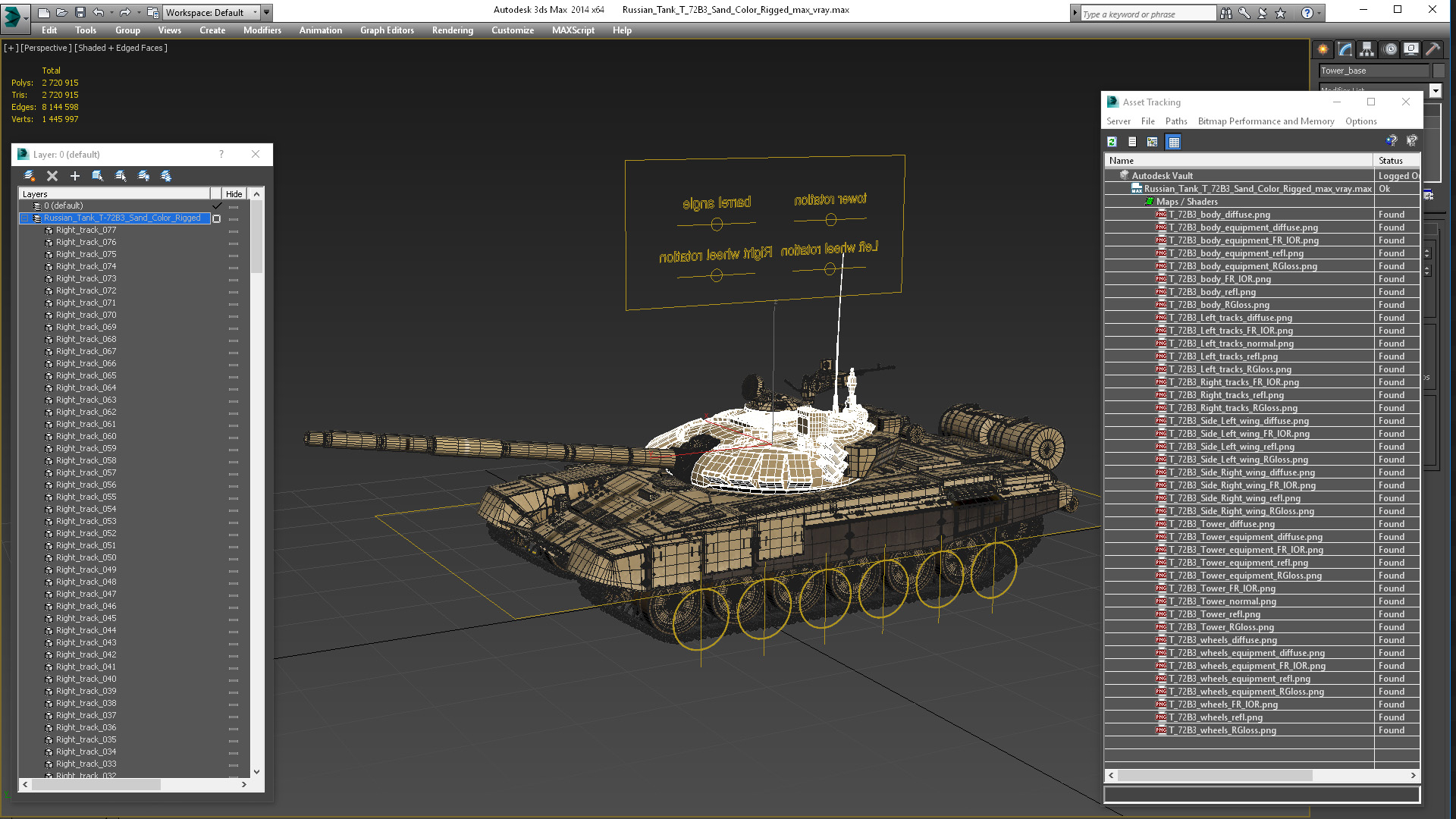 Russian Tank T-72B3 Sand Color Rigged 3D