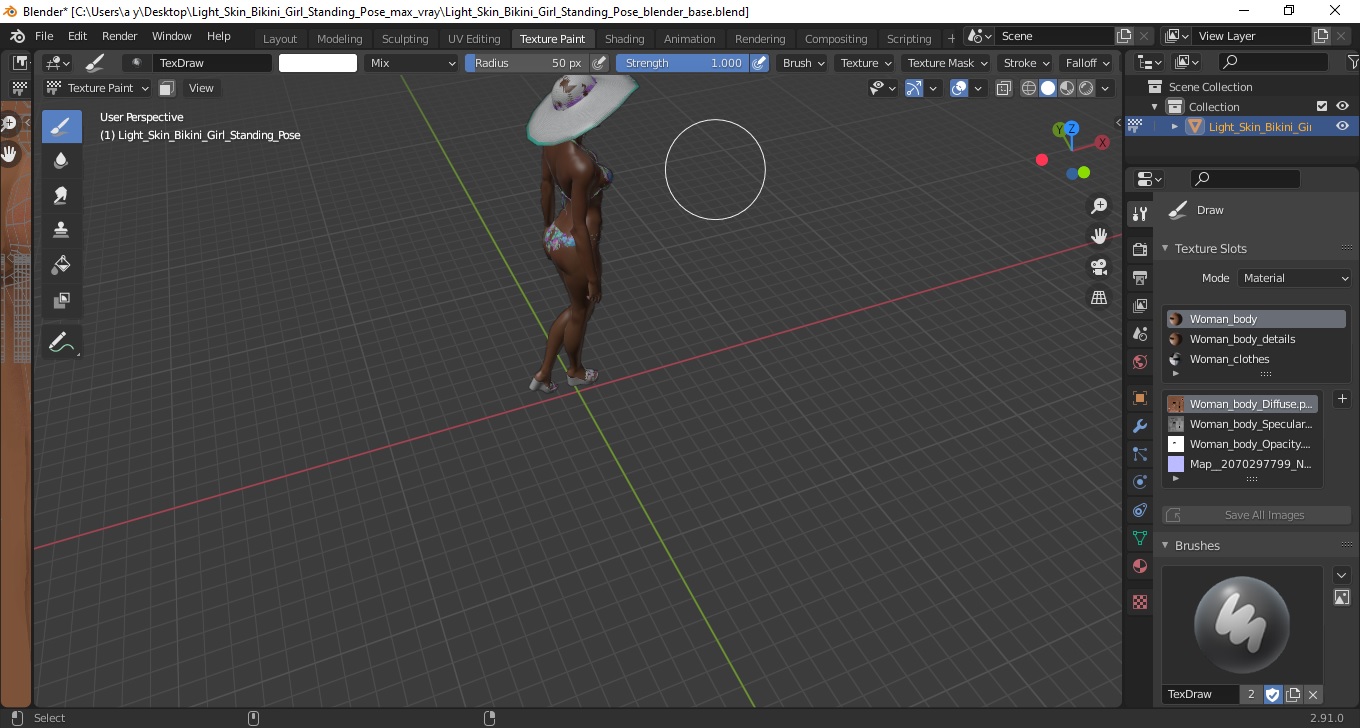 3D Light Skin Bikini Girl Standing Pose