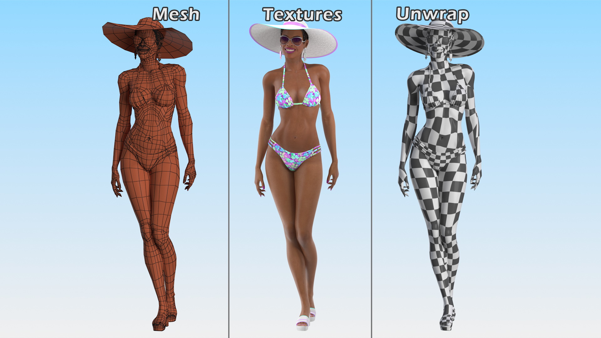 3D Light Skin Bikini Girl Standing Pose