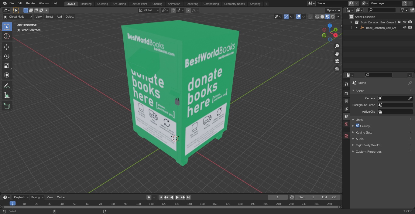 3D Book Donation Box Green model