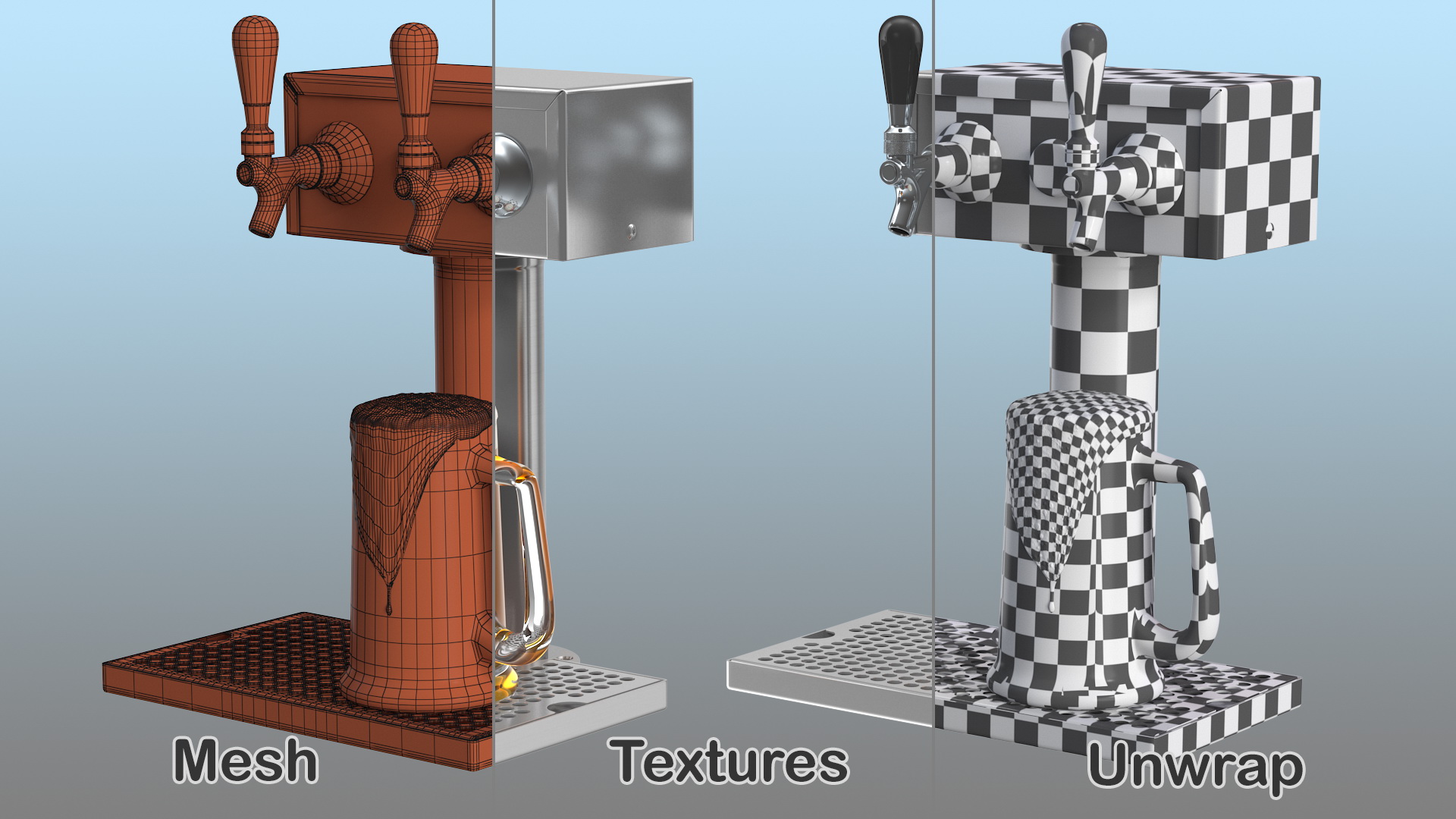 Beer Dispenser Kegerator Tower with Beer Mug 3D model